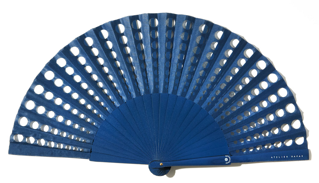 Blue See-Through hand-fan Atelier Hapax by DUVELLEROY Paris 1827 made in FRANCE
