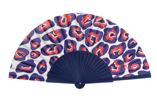 Blue Leopard hand-fan by Duvelleroy Paris made in FRANCE