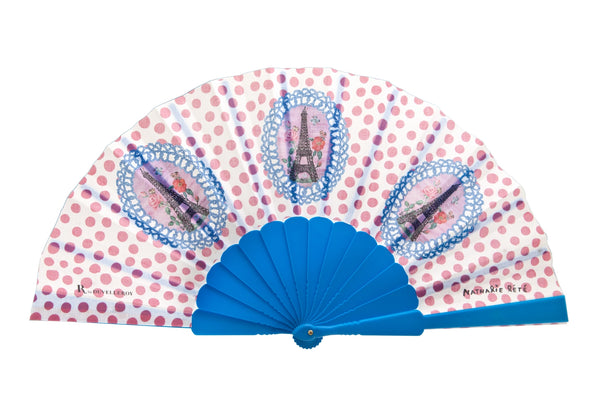 Blue Eiffel Tower hand-fan Nathalie Lete by DUVELLEROY Paris 1827 made in FRANCE