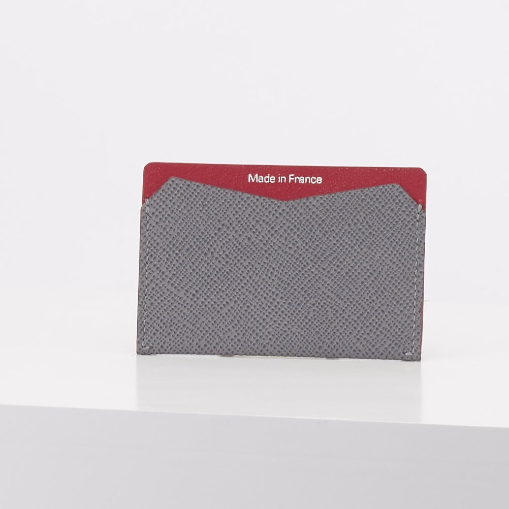 Made in FRANCE Victoire Credit Card Holder in Grey Goatskin (2 credit card slots) by ANONYME Paris