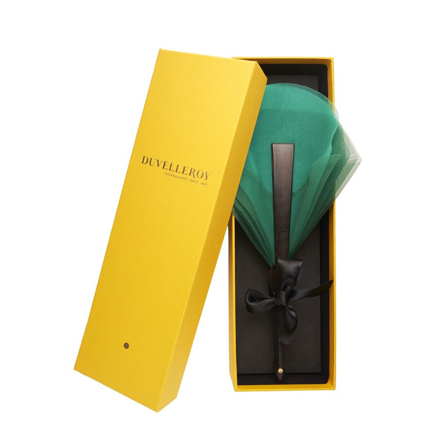Luxury Emerald Green Tulipe hand-fan by Duvelleroy Paris made in FRANCE