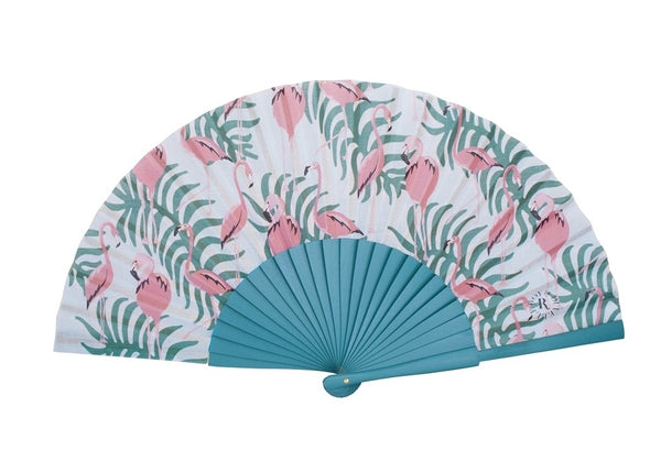 Flamingo Blue hand-fan by DUVELLEROY Paris 1827 made in FRANCE