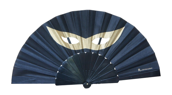 Black & Gold Mask hand-fan by DUVELLEROY Paris 1827 made in FRANCE